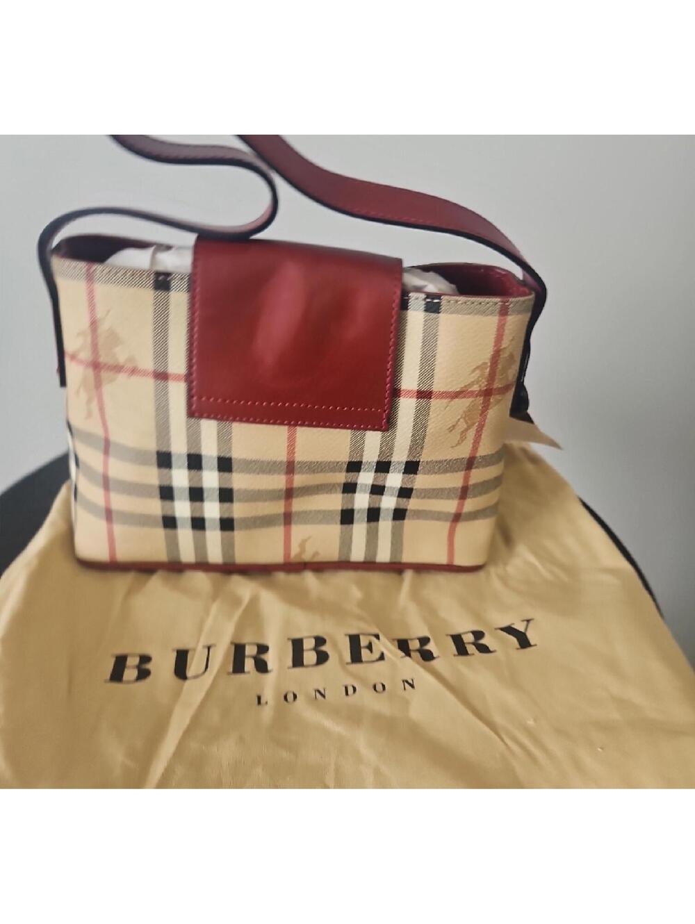 Burberry Beige Check Crossbody with Red Leather Flap - Picture 6 of 9